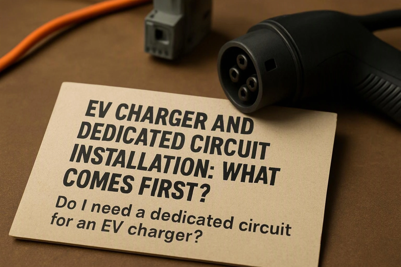 Macro product photograph of wide establishing view of a setting where "EV Charger and Dedicated Circuit Installation