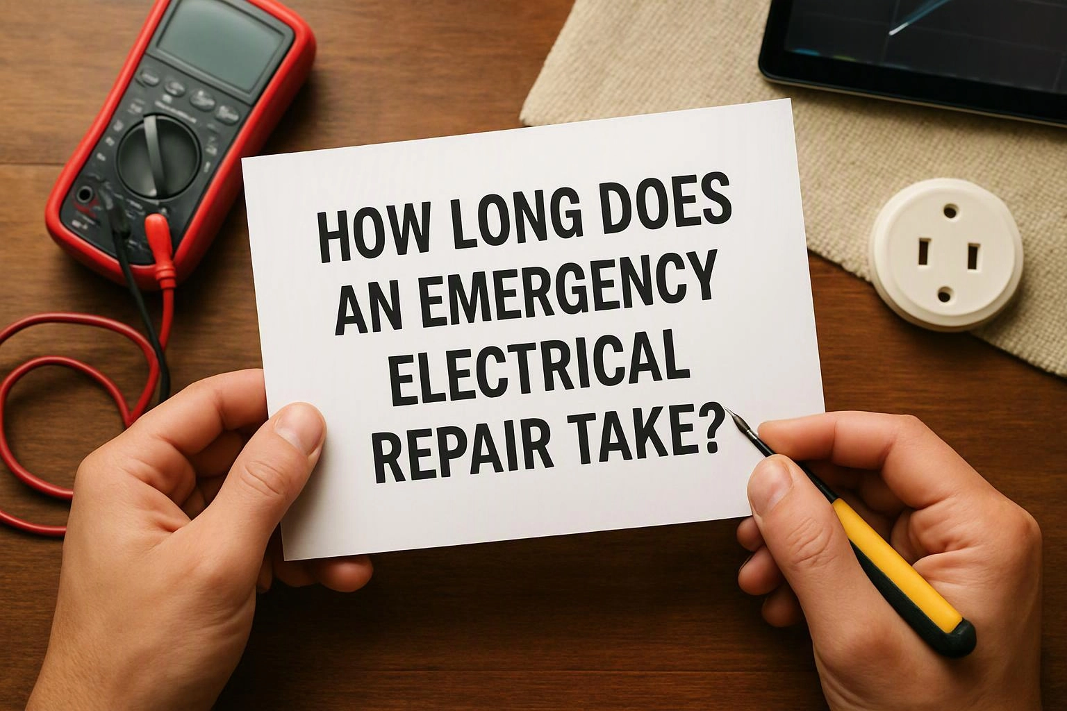 Electrician inspecting an electrical system for emergency repair