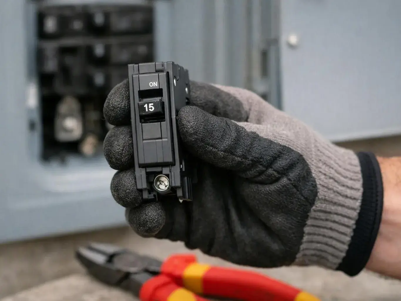 Electrician replacing an outlet in a small retail shop